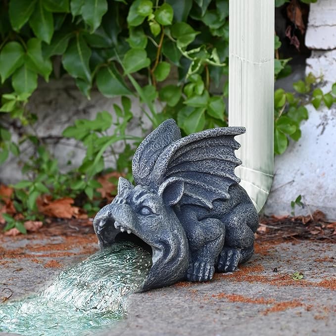 OwMell Gargoyle Gutter Guardian Downspout Statue, Garden Decorative Downspout Extension Statue Figurine, Gutter Guards for 3" x 4" Rain Downspout Splash Block, Downspout Extender Diverter