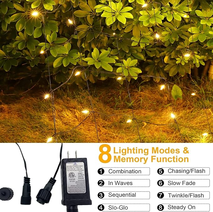LED Christmas Net Lights for Bushes Outdoor,100 LED 5ftx5ft Waterproof 8 Modes Connectable Mesh Lights for Bushes,Garden,Yard,Trunk,Outdoor Christmas Decorations