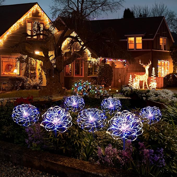 Solar Garden Lights for Outdoor Decor, Waterproof 2 Pack Solar Powered Firework Stake 120 LED Sparklers String Lights for Yard Pathway (Colorful)