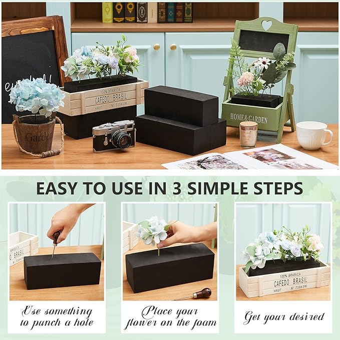 Lallisa 4 Pcs Reusable Floral Foam Blocks 9 x 3 x 3 Water Weather Resistant Dry Floral Foam for Artificial Flower Arrangements Outdoor Flower Boxes Outside Hanging Planters Wedding Home Decor (Black)