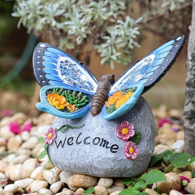 Yiosax-Garden Statue Butterfly Decor-Solar Outdoor Butterfly Light-Butterfly Figurine Decoration for Patio,Balcony,Yard,Lawn Ornament Garden Gift Women Mom