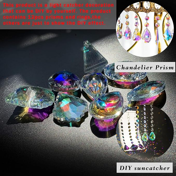 H&D HYALINE & DORA 10pcs Coloful Crystal Chandelier Lamp Lighting Drops Pendants Prisms Hanging Glass Prisms Parts Suncatcher Home Car Decor