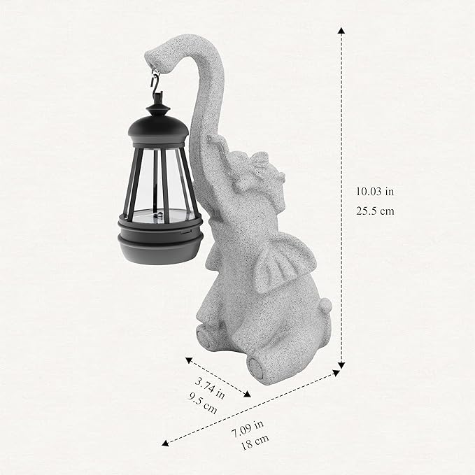 Solar Powered Outdoor Figurine Lights, 10 Inch Waterproof Animal Elephant Statue Light, Suitable for Decorations for Patio, Balcony, Lawn, Courtyard, Etc.(Trunk)