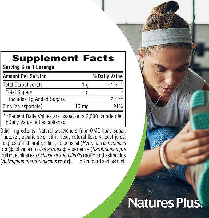 Natures Plus Herbal Actives ImmunActin Zinc Lozenges 10 mg 60 Vegan 60 Servings