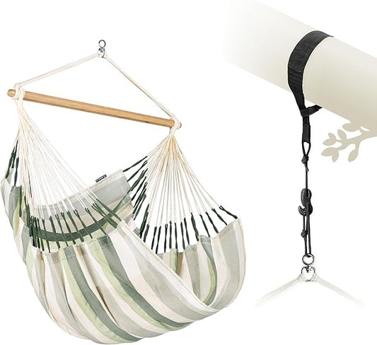 LA SIESTA® Large Comfort Domingo Hammock Chair Swing & Tree Mount Kit - Suspension Kit for Trees Beams Posts - Weatherproof, Outdoor Indoor Hammock Swing - Hanging Chair for Bedroom Patio - Cedar