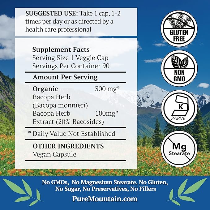 Pure Mountain Botanicals Bacopa Monnieri Capsules