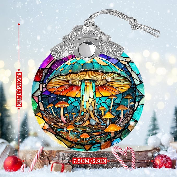 Stained Glass Suncatcher, Jocidea Mushroom Ornament, Christmas Ornaments, Holidays Ornaments, Christmas Tree Decor, Mushroom Decor for Home, Mushroom Gifts