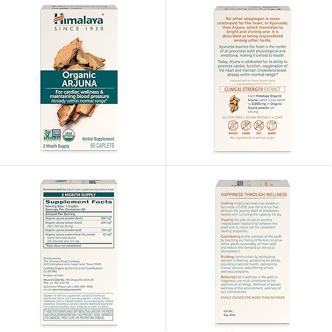 Himalaya Organic Arjuna Herbal Supplement, Cardiovascular 700 mg, 60 Plant-Based 60 Day