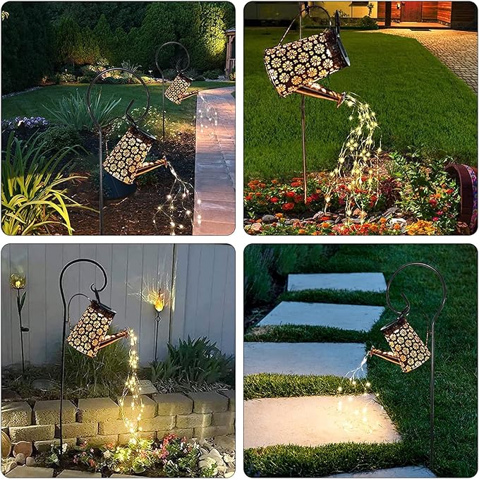 Solar Watering Can Lights Garden Decor, Retro Metal Hanging Solar Lantern with String Lights Outdoor Waterproof,, Outdoor Decorations for Porch Lawn Driveway Backyard Pathway（2 Pack）