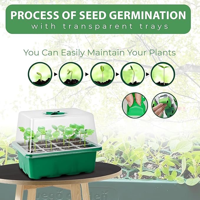 Seed Starter Tray- Complete Seedling Starter Kit with Soft Silicone Pop-Out Cell, Smart Timer Settings, Seed Starting Trays, Indoor Kit- 5 Sets Tray with LED Lights
