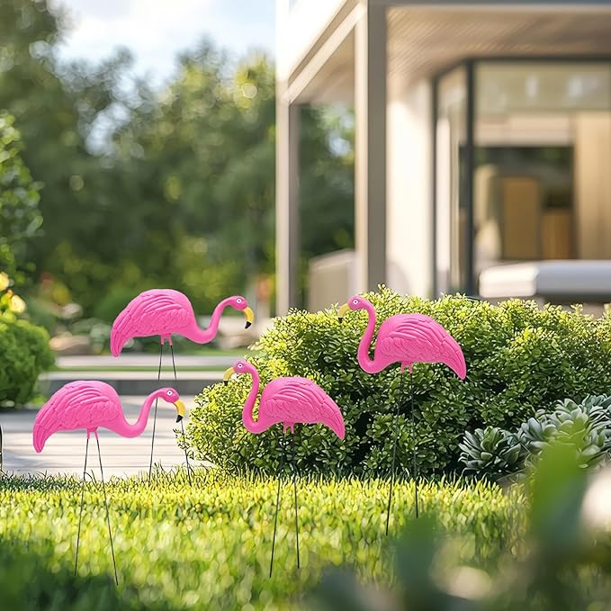 4E's Novelty 4 Pink Flamingos Yard Decorations - Large 23" Flamingos Yard Ornaments - Pink Flamingos for Yard Sculptures & Statues - Lawn Flamingos Outdoor Garden Decor, Weather Resistant