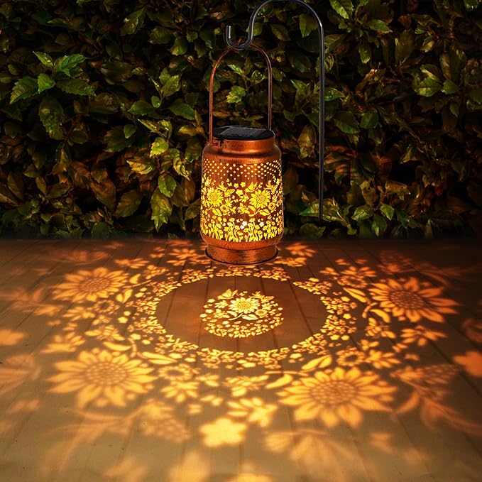 Solar Lanterns Outdoor Garden Decor, Gifts for Women, Mom, Grandma, Birthday, Thanksgiving, Decorative Waterproof Hanging Metal LED Light for Yard, Patio, Lawn, Landscape, Backyard (Sunflower)