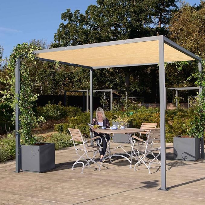 Eden's Decor Straight Flat-Edged Sun Shade Sail Rectangular 4' x 7' Beige UV-Blocking Outdoor Canopy Fabric Cloth Awning for Pergola Patio Garden Backyard Custom Size