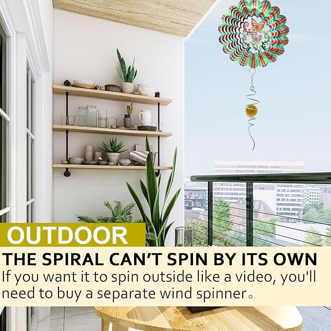 Gazing Ball Spiral Tail Wind Spinner,Decorative Wind Spinner 11inch Tail and 2 inch Glass Orb. Indoor Outdoor Wind Spinner Tail Sun Catcher Garden Decoration-13 inch Height(Gold)