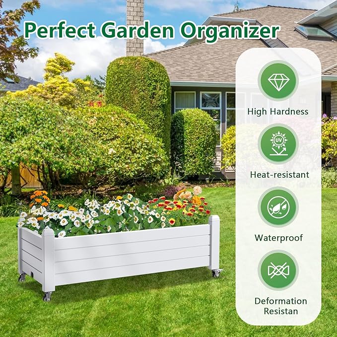 Horticulture Garden Bed, Divisible Resin Planter Box for Backyard, Patio, Balcony, with 4 Legs and 4 Swivel Lockable Wheels(Ashen,43.31 * 17.72 * 17.56)