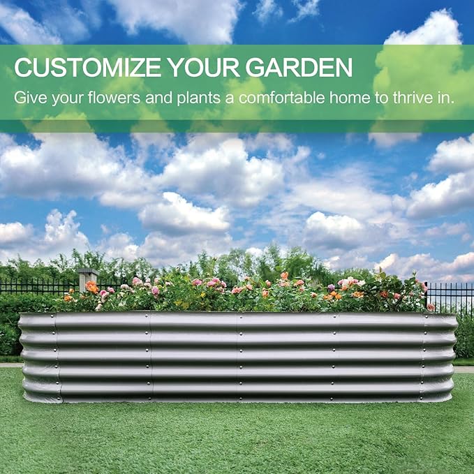 Gardmax Galvanized Raised Garden Bed, Lightweight Planter Boxes Outdoor with Easy Assembly, Large Garden Bed for Vegetables, Fruits, Flower Silver 8FT