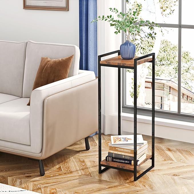 34" Tall Plant Stand Indoor, 2-Tier Modern Plant Shelf Corner Flower Pot Holder Organizer for Living Room Balcony Garden, Rustic Brown