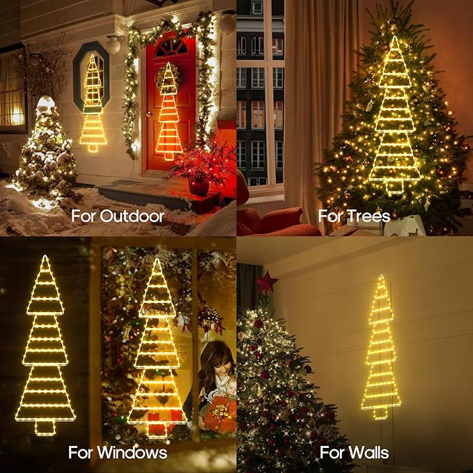 LED Christmas Lights Outdoor, 4.6ft Ladder Lights, Plug-in Christmas Tree Hanging Lights, Waterproof 8 Light Modes Christmas Decoration Lights for Indoor, Wall, Window, Garden - Warm White