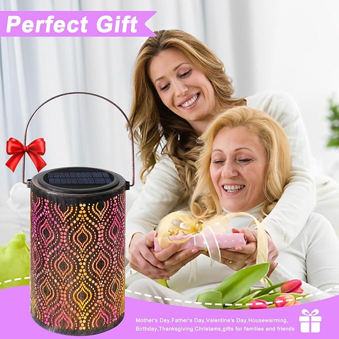 Solar-Powered Iron Art Lantern - Two Lighting Modes Waterproof Hanging Ambiance Lighting for Gardens & Patios, Perfect as Decorative Gift Housewarming Gift Mom Gifts (Peacock Feather)
