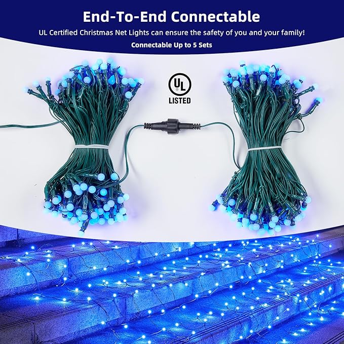 Led Net Lights Christmas Lights Outdoor Blue Christmas Net Lighting with 121Led Mini Globe Lights 5ftx5ft, Outdoor Indoor Fairy Mesh Net Lights for Christmas Trees, Bushes, Shrubs Decorations