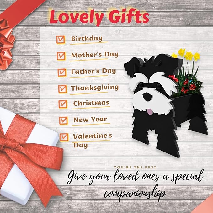 Black Schnauzers Dog Planter Plant Pots,Cute Garden Dog Flower Planter,Dog Planters Birthday Gifts for Women,Office,Indoor/Outdoor Decor（9.45 * 9.06 * 11.81in）