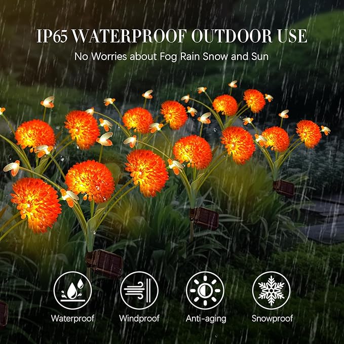 Solar Garden Lights, 8 Pack Solar Swaying Bee Lights with Flowers, Waterproof Solar Firefly Lights Outdoor for Garden Patio Yard Pathway Fall Decoration, Gifts for Women Mother's Day