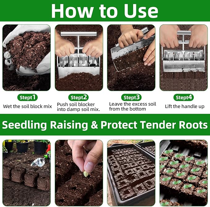 Soil Blocker, Soil Block Maker for Seed Starting with Strong Hand Held, 4 Pcs 2-Inch Soil Blocking Tool for Grow Seedling, Seed Starter Soil Tray Garden Potting Soil, Indoor Outdoor Plants
