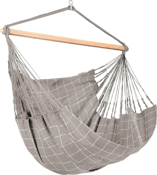 LA SIESTA® - XL King Domingo Hammock Swing Chair - Weather & Tear Resistant Hanging Hammock Chair - Indoor Outdoor Hammock Chair Swing - Hanging Chair for Patio Porch Bedroom - Max 355 Lbs, Almond