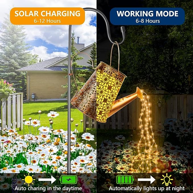 Forlivese 2PCS Solar Watering Can with Lights, Solar Lights Outdoor Decorations with Hanging Solar Garden Lights with Bracket Waterproof Watering Can Landscape Light for Patio Gardening Pathway 36LED