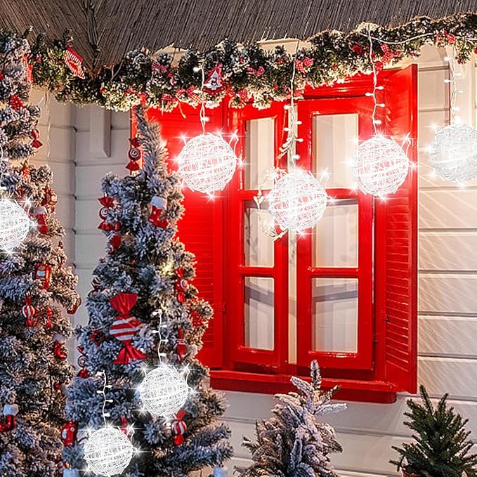 Christmas String Lights Outdoors,4 Pack 7.95" Sphere Lights,Ball Tree Garden Globe Lights for Home, Party, Christmas, Porch Patio,Wedding, Garden,Tree Decoration with Plug
