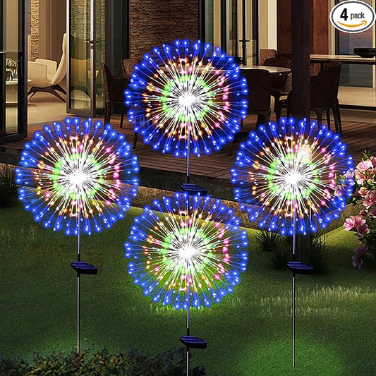 Solar Garden Firework Lights Outdoor Waterproof 4 Pack Solar Powered Art Stake Twinkle Outside Solar Lighting Upgrad 180 LED Sparklers Lights for Yard Party Decorations (Colorful)