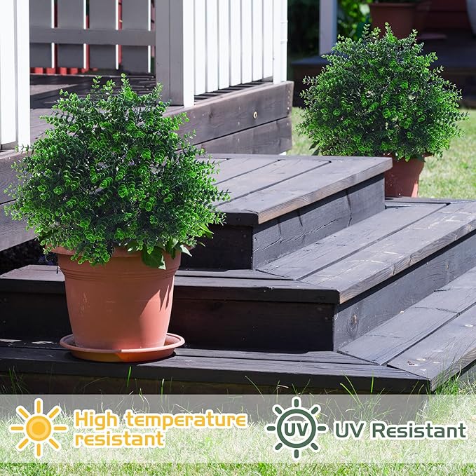 Yunlly 6 Pcs 18 Inch Artificial Boxwood Ball Topiary Tree Fake Outdoor Plants Bush, UV Resistance Faux Shrubs with Spike Realistic Greenery Potted for Indoor Garden Yard Porch Patio Decor (Green)