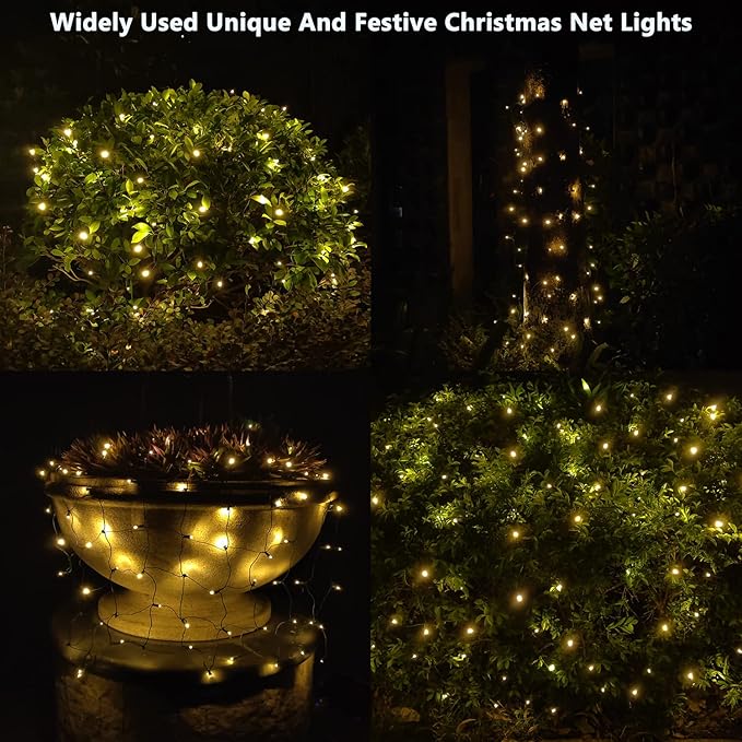 LED Christmas Net Lights Outdoor Christmas Decorations for Bushes,100LED 5ftx5ft Connectable Green Wire Net Christmas Lights for Outdoor indoor Yard Mesh Shrub Tree Decor ,UL Certified(Warm White)