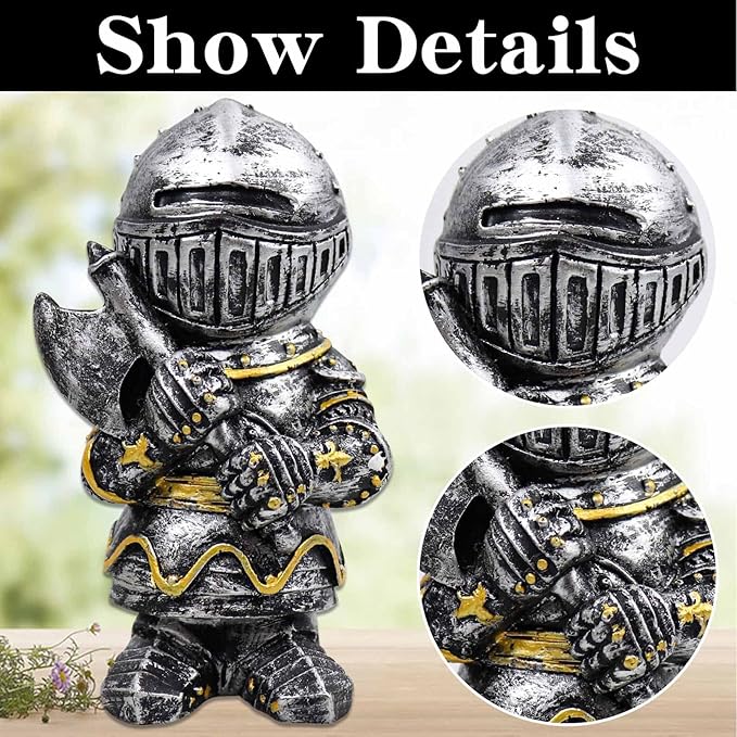 nezababy Knight Gnomes Guard Garden Statue Decoration Medieval Wee Crusader Battle Swordsman Fighting Outdoor Figurines Lawn Decor Resin (D)