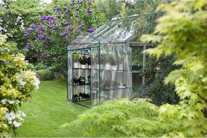 Home-Complete 514537FXW Walk-in Greenhouse-Indoor Outdoor with 8 Sturdy Shelves-Grow Plants, Seedlings, Herbs, or Flowers in Any Season-Gardening Rack, Green
