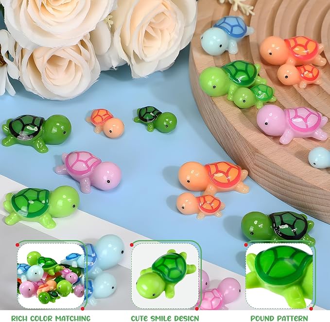 Soaoo 120 Pcs Miniature Sea Turtle Figurine Multicolor Tiny Turtle Statue Mini Sea Creatures Tortoise Miniature Resin Animals for DIY Garden Decoration Cake Home Decor, 2 Sizes (Multicolor)