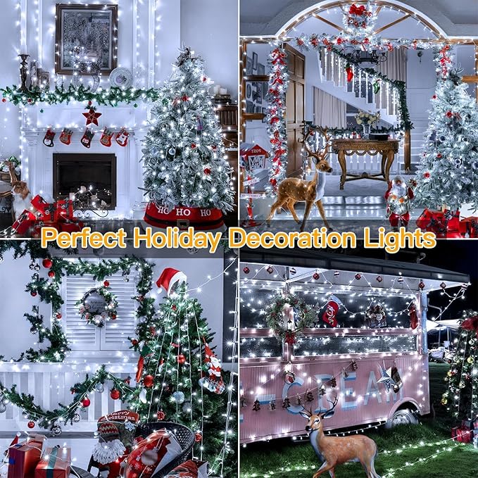 Ollny Christmas Lights Outdoor Waterproof, 1000LED 328FT Super Long String Lights with Remote 3 Timer, Plug in 8 Modes Fairy Light for Outside House Bedroom Xmas Decorations, Cool White
