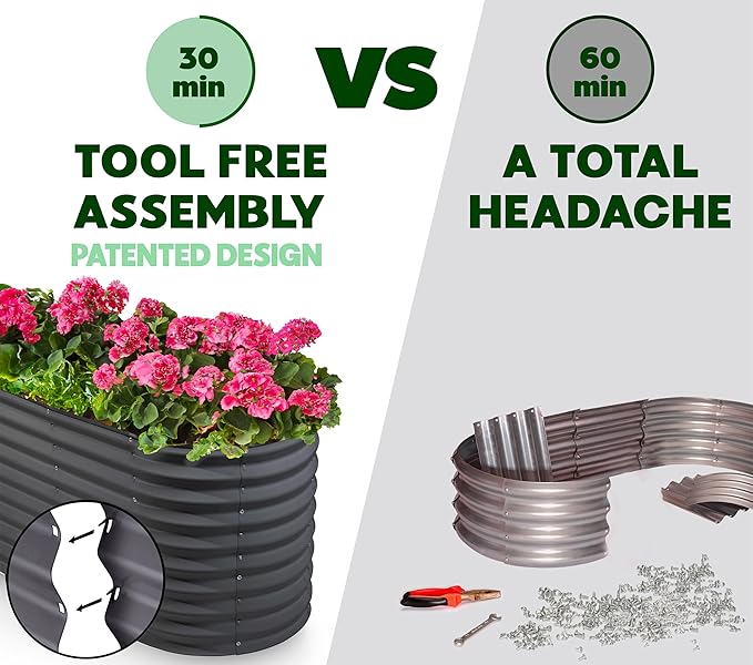 Galvanized Raised Garden Beds Outdoor // 8×2×2 ft Planter Raised Beds for Gardening, Vegetables, Flowers (Gray) // Large Metal Garden Box // Patented Tool-Free Design