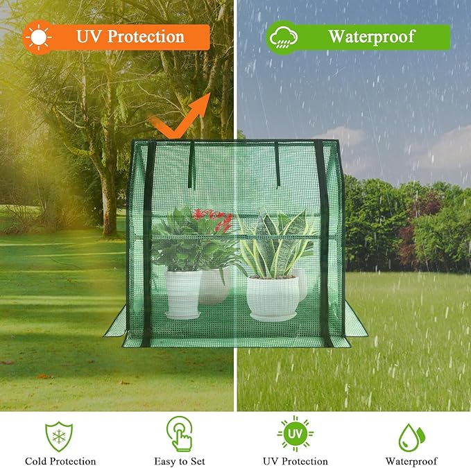 U'Artlines Portable Mini Greenhouse Small Green House with Waterproof Pad 36x18x33 Inch Plant Cover Tent for Garden Small Plants Indoor Outdoor, Green PE