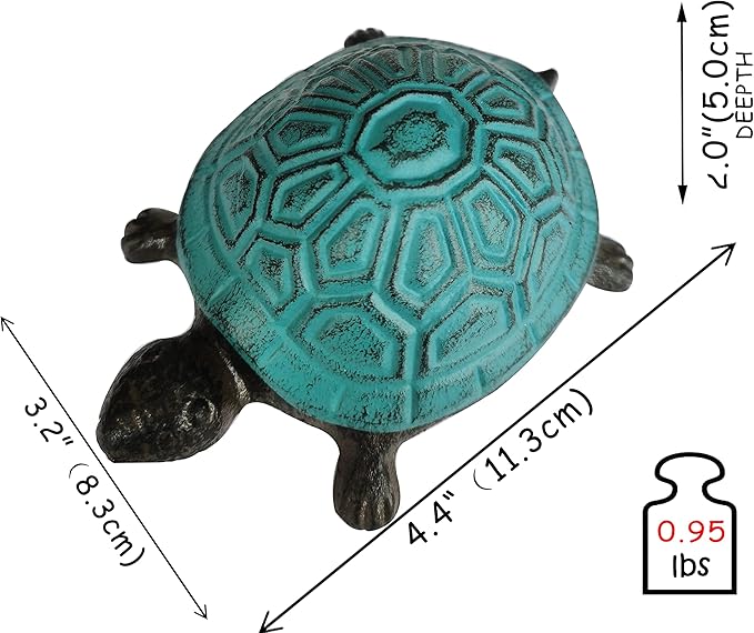 BSTGIFTS Cast Iron Turtle Key Hider - Spare Key Holder - Garden Decoration Turtle, Jewelry Trinkets Box for Key, Ear Studs, Ring, Paper Clip (Antique Blue)