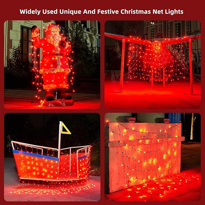 Led Net Lights Christmas Lights Outdoor Red Christmas Net Lighting with 121Led Mini Globe Lights 5ftx5ft, Outdoor Indoor Fairy Mesh Net Lights for Christmas Trees, Bushes, Shrubs Decorations