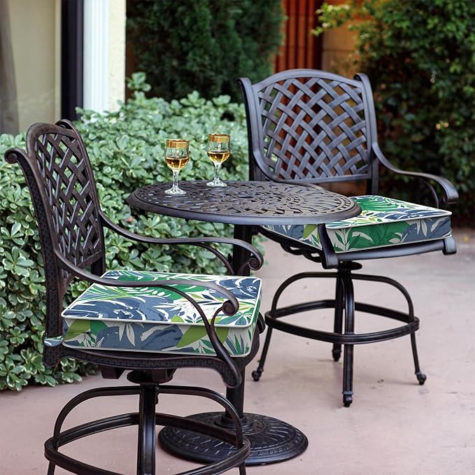 LVTXIII Patio Chair Cushions 19"x19"x3", Water-Repellent Outdoor Seat Cushions for Patio Furniture, Square Chair Pads with Ties for Home Garden Decoration, Set of 2, Islamorada Blue Green