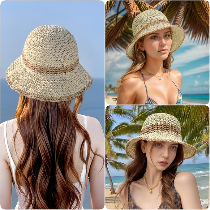 Floppy Big Beach Straw Hats for Women Foldable Summer Wide Brim Packable Sun Hat Womens Travel Straw Fedora Hat