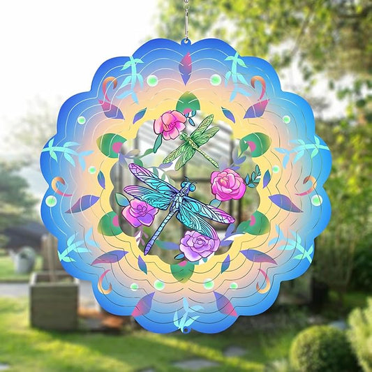 Dragonfly Wind Spinners Metal Dragonfly Gifts for Women Mom Grandma,12inch Hanging Wind Spinner for Outdoor&Indoor Decor Wind Kinetic Ornament for Yard Garden Decoration