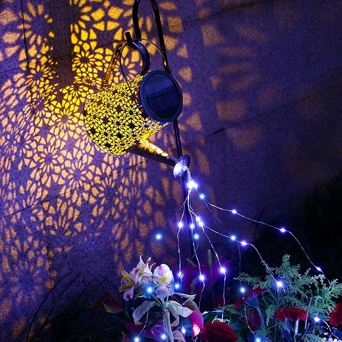 VOOKRY Watering Can with Lights, Large Hanging Solar Lights Outdoor Waterproof, Decorative Retro Metal Solar Garden Decor for Patio Yard Porch Lawn Landscape Gardening Gifts for Mom Grandma Women