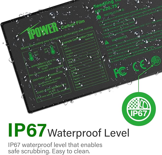 iPower 10" x 20.75" Seeding Heat Mat Upgraded Carbon Film Indoor Warm Hydroponic Plant Germination Starting Pad Durable Waterproof, Black
