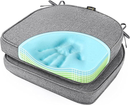 SUNROX Gel Memory Foam Chair Cushions, FadeShield Water-, Stain-Resistant Durable Reversible Seat Cushion Pads with Ties for Indoor/Outdoor Kitchen Dining Office 17"x16" Set of 2, Heather Charcoal