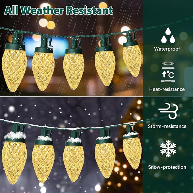 C9 LED Christmas Lights, 67FT 100 Bulbs Outdoor Christmas Decorations for House Waterproof String Lights Extendable Green Wire Fairy Lights for Patio Xmas Garden Party Wedding Indoor Warm White
