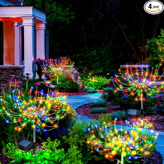 Solar Sparkles Landscape Light Garden Fairy Colorful Light Outside Solar Fireworks Lights Outdoor Waterproof 120 LED Decorative Nightlight Outdoor for Yard Patio Pathway Lawn Party Decor, 4 Pack