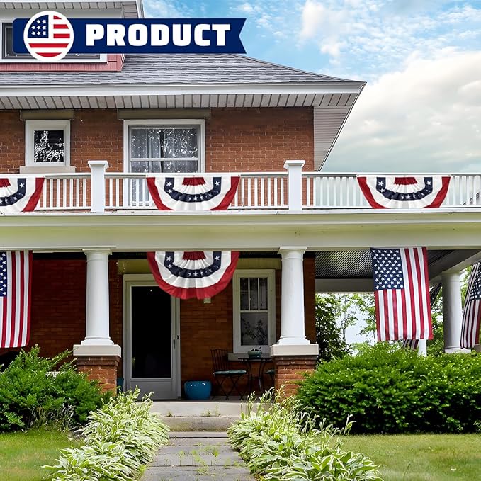 2x4 Ft American Pleated Fan Flag USA Bunting 4th of July Flags Decor Outside Porch Garden Banner Embroidered Patriotic Stars & Sewn Stripes Canvas Header Brass Grommets